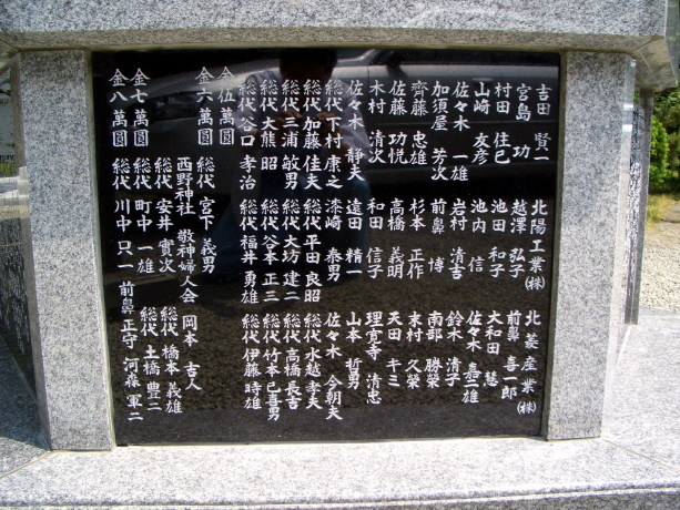 西野神社創祀120年記念碑（奉賛芳名板）
